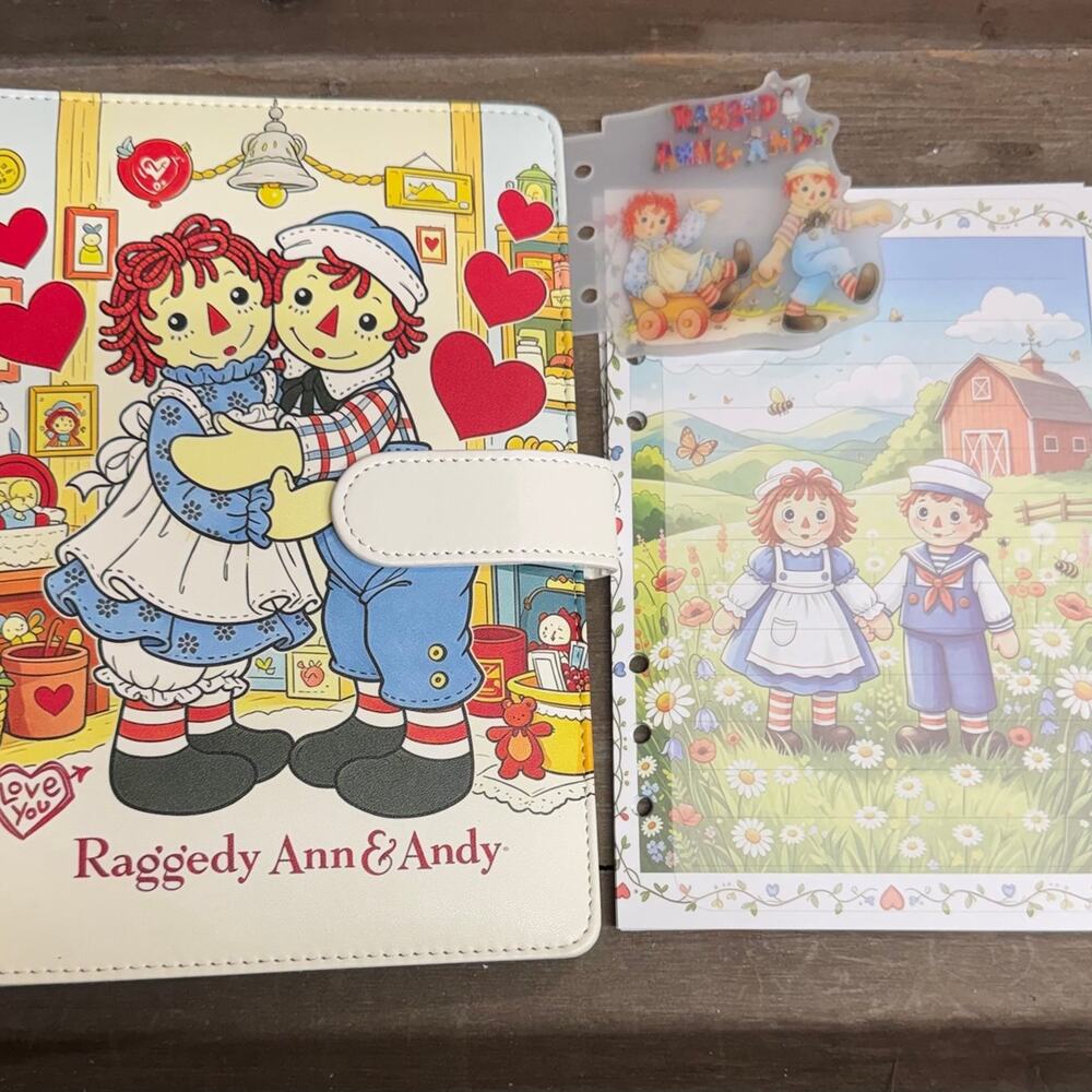 Raggedy Ann and Andy A5 Binder with matching printed paper & acrylic divider
